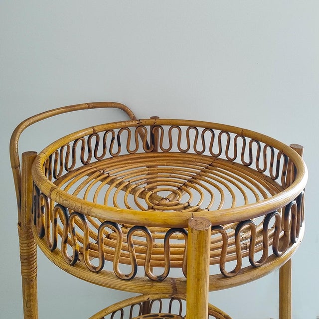 1960s Vintage Bamboo and Rattan Serving Bar Cart by Franco Albini, 1960s For Sale - Image 5 of 9