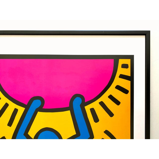 Yellow Keith Haring Estate Vintage 1989 Lithograph Print Framed Pop Art Poster " International Youth Year " 1985 For Sale - Image 8 of 13