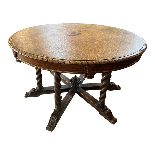 1930s Large Round Table With Barley Twist Legs For Sale
