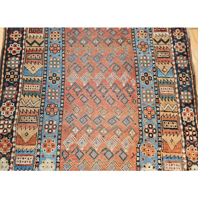 19th Century Persian Kurdish Wide Runner Rug, Hand-Knotted Wool, Allover Paisley Pattern, Terracotta & Blue, 4x12 For Sale - Image 14 of 15