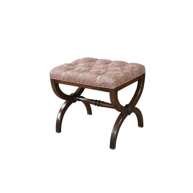 This English Regency style stool, circa the first half of the 20th century, is crafted from rich, warm mahogany and...