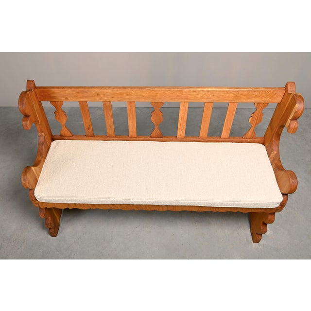 Scandinavian Hall Bench in Oak and Bouclé Cushion in the style of Henning Kjærnulf, 1960s For Sale - Image 9 of 16