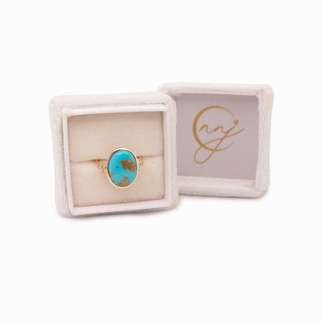 5.4cts Sonoran Turquoise Ring With Natural Diamonds: Solid 14k Gold, 1Size 6.75 For Sale - Image 4 of 10