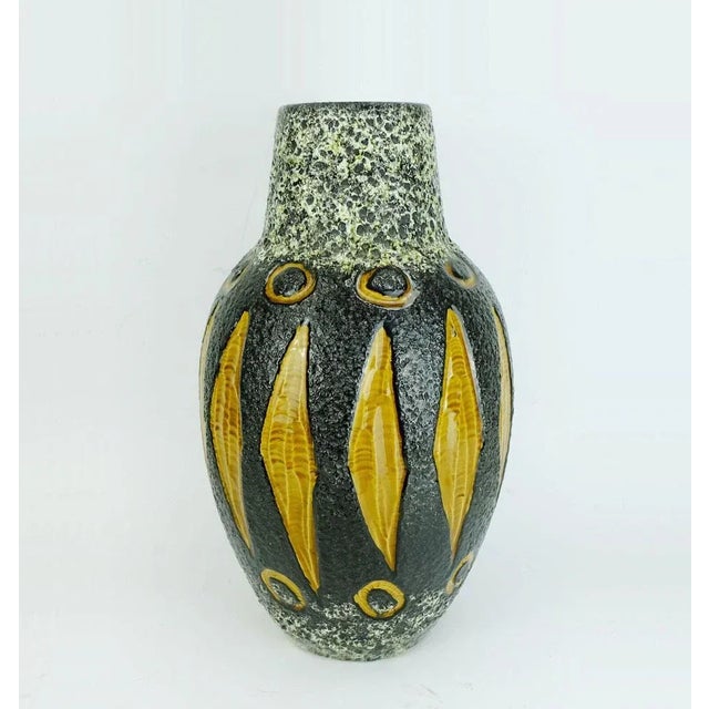 Black Fat Lava Glaze Ceramic No. 279-38 Jug Vase in Black, White & Ocher from Scheurich For Sale - Image 8 of 11