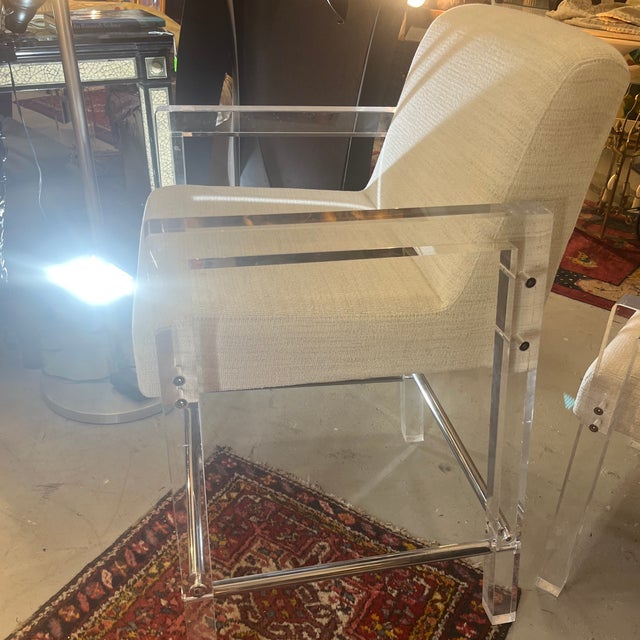 Early 21st Century Vintage Contemporary Bernhardt Lucite Arm Chair Bar Stool For Sale - Image 5 of 9
