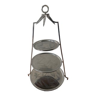 Late 20th Century Michael Aram Signed Silver-Plated Faux Bamboo 3-Tier Serving Stand For Sale