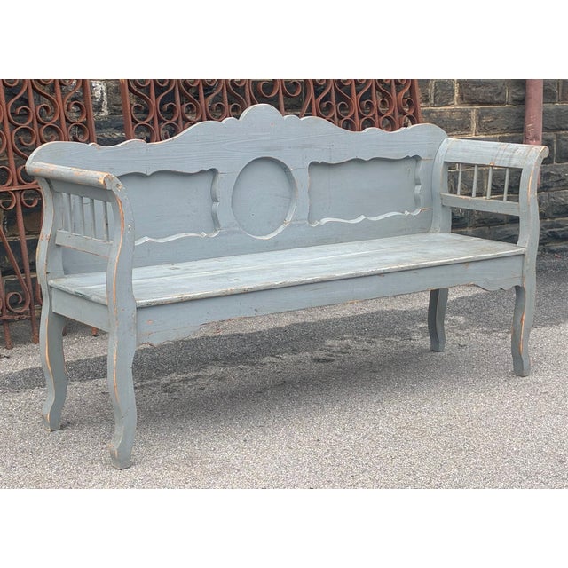 Rustic European Pine Painted Bench or Settle For Sale - Image 3 of 18