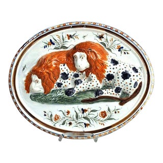 Prattware Pearlware Pottery Plaque of Lions For Sale