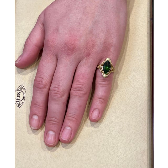 6 Ct Natural Marquise Cut Green Tourmaline Ring in 14 Karat Yellow Gold For Sale In New York - Image 6 of 18