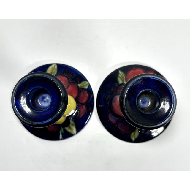 Moorcroft Wisteria Pottery Candlestick Holders Pair c. 1930s For Sale - Image 6 of 10