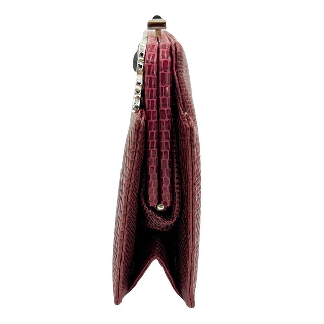 Metal 1990s Judith Leiber Lizard Skin Brown Burgundy Day Evening Handbag Gem Enamel Vintage For Sale - Image 7 of 12