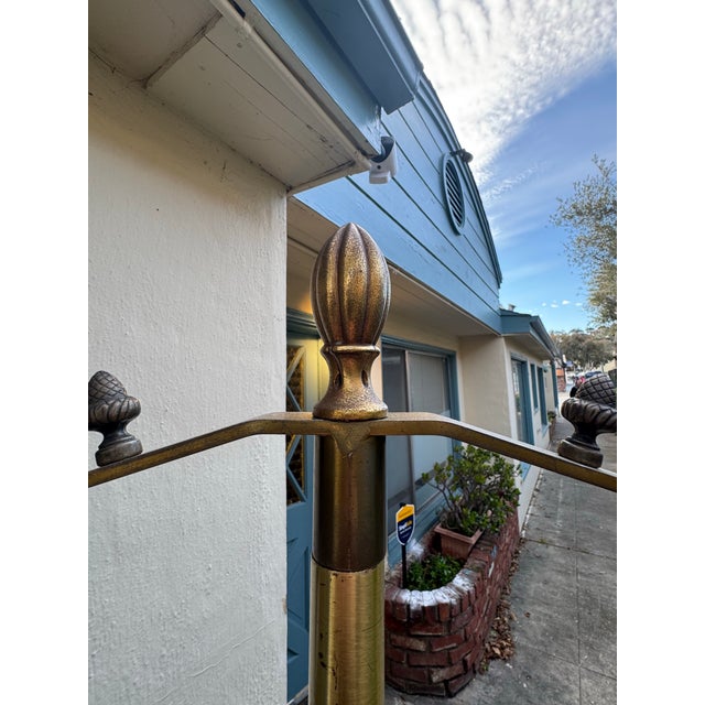 Vintage Brass Commercial Valet Coat Stand With Acorn Finials & Ornate Cast Base, Hotel Lobby Style For Sale - Image 12 of 12