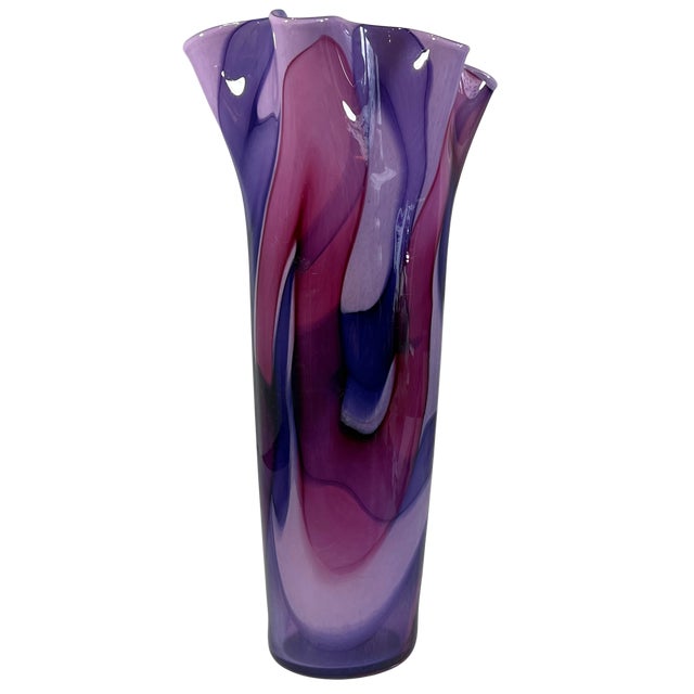 12/ 1/4 In. Tall Signed Purple Swirl Fazzoletto Lip Studio Art Glass Vase For Sale - Image 10 of 13