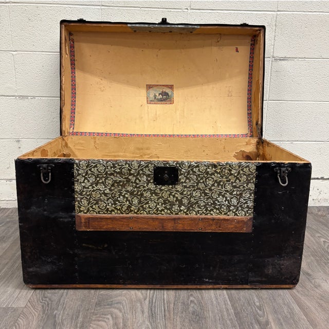 Antique Camel Back Steamer Trunk Chest For Sale - Image 10 of 11