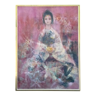 Mid Century Oil Painting by Larkin a Portrait of an Indian Girl For Sale