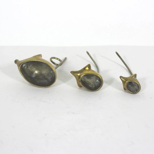 Metal Mid Century Brass Set of 3 Mice Note Holders Vintage For Sale - Image 7 of 9