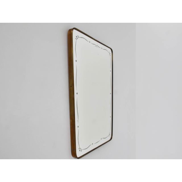 Mid-Century Modern Etched Glass Mirror with Stars and Ribbons attributed to Gio Ponti, 1949 For Sale - Image 3 of 6