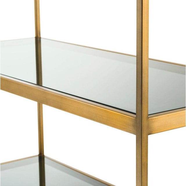 Industrial Cabinet in Brushed Brass Finish and Smoke Glass For Sale - Image 4 of 5