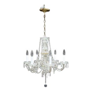 Vintage Crystal, Glass & Brass 6-Light Chandelier C1940 For Sale