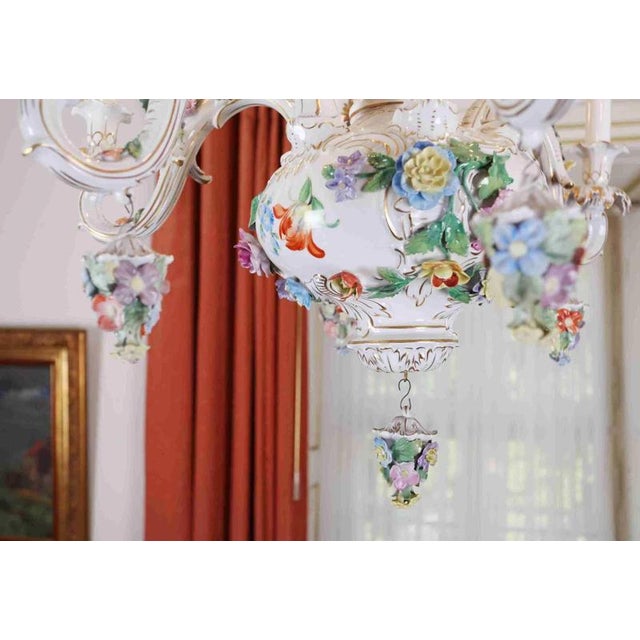 Large Vintage Porcelain Chandelier, Dresden For Sale - Image 6 of 9