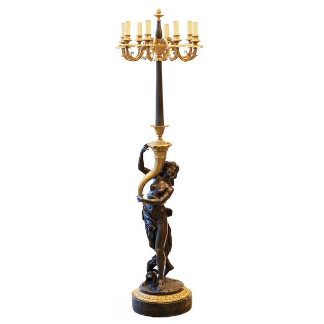 20th Century French Floor Lamp in Gilded and Patinated Bronze, 1890s For Sale - Image 6 of 6
