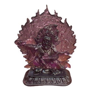 4" Amethyst Purple Crystal Glass Tibetan Guardian Deity Figure For Sale