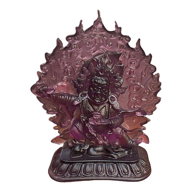 4" Amethyst Purple Crystal Glass Tibetan Guardian Deity Figure For Sale