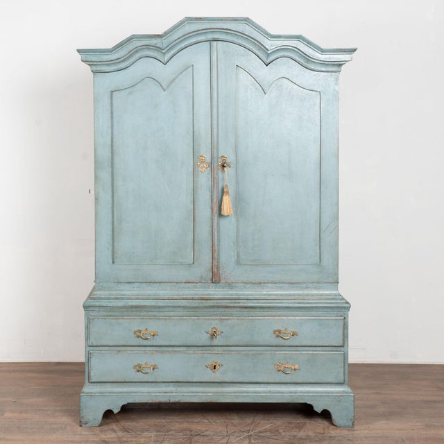 Gustavian (Swedish) Late 18th Century Large Swedish Blue Painted Wedding Cabinet For Sale - Image 3 of 13