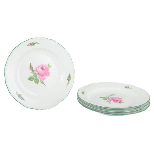 1930s Porcelain Plates with Pink Roses and Green Rim from Meissen, 1930s, Set of 4 For Sale - Image 5 of 5