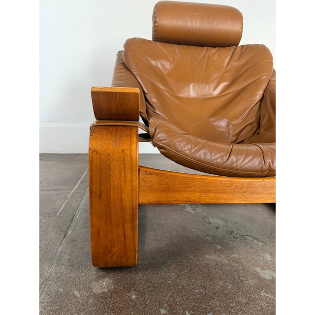 Vintage 1970's Scandinavian Leather Lounge Chair For Sale - Image 10 of 11