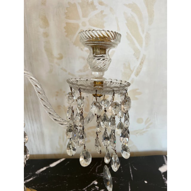 Pair of Antique Gilt Bronze and Crystal Girandoles For Sale - Image 4 of 6