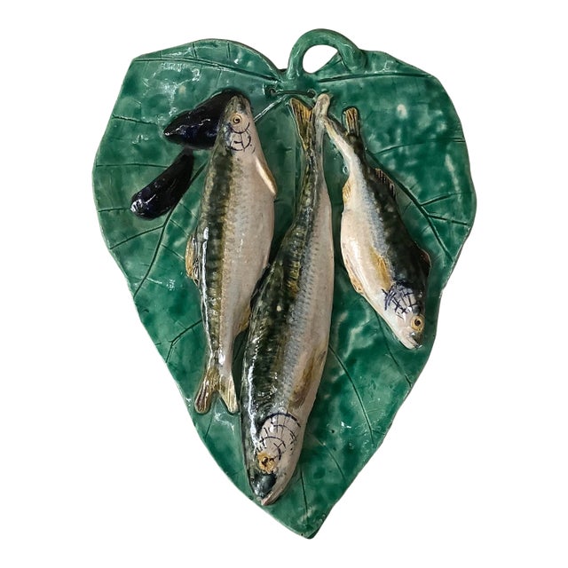1900 Majolica Palissy Fishs Wall Renoleau Platter For Sale