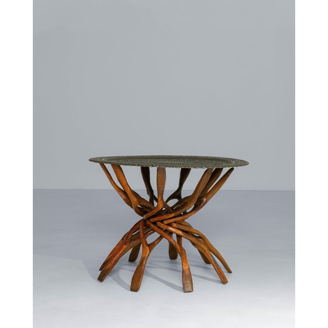 1960s African Hand-Carved Interlocking Wooden Table With Brass Top For Sale In Greensboro - Image 6 of 18