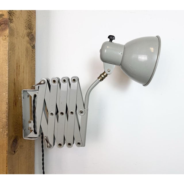 Industrial German Grey Scissor Wall Lamp from SIS, 1960s For Sale - Image 13 of 18