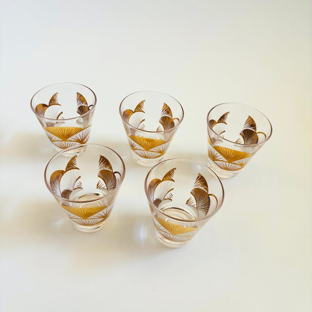 Mid 20th Century Mid Century Gold Fan Shot Glasses - Set of 5 For Sale - Image 5 of 9