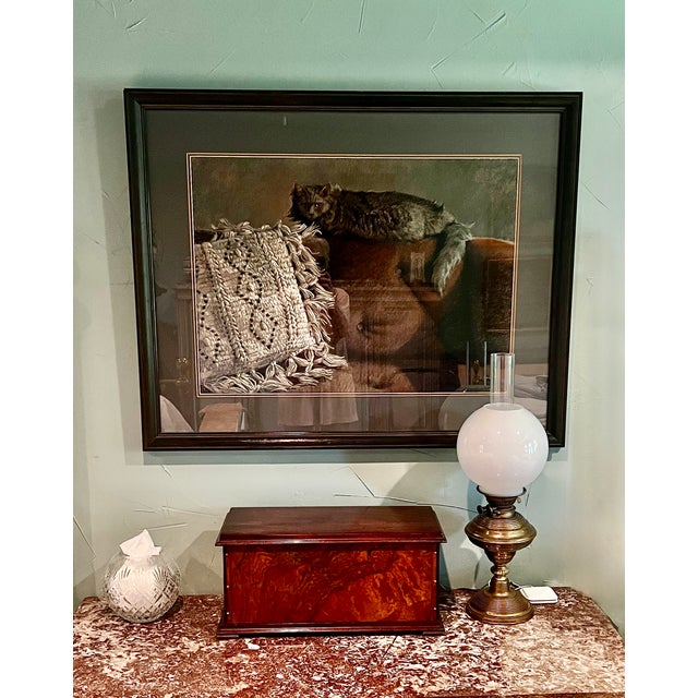 Figurative Vintage 1980s Framed Kathleen Cook Pastel of Cat on Sofa For Sale - Image 3 of 14