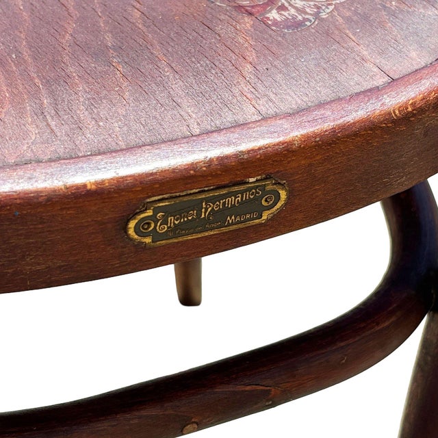 Victorian Bent Oak Side Chair W/ Floral Seat by Thonet Hermanos, Set of 4 For Sale - Image 13 of 15