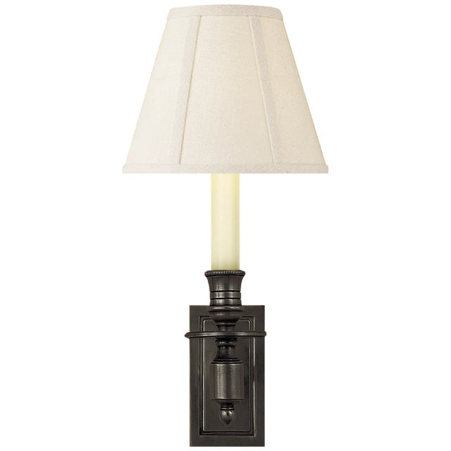 Traditional Visual Comfort Signature French Single Library Sconce in Bronze with Linen Shade For Sale - Image 3 of 3