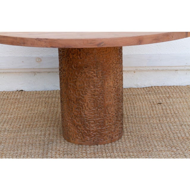 Brown 60" Dm Round Burma Teak Carved Pedestal Table For Sale - Image 8 of 12