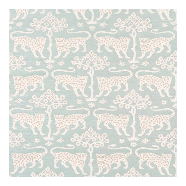 Schumacher Woodland Leopard Sisal Wallpaper in Waterblue For Sale