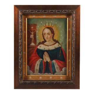 Saint Hedwig, Oil on Tin, 19th Century For Sale