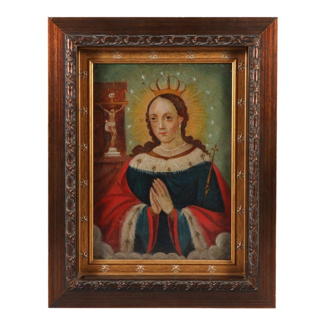 Saint Hedwig, Oil on Tin, 19th Century For Sale