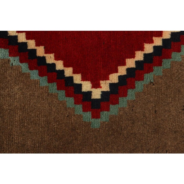 1950s Vintage Gabbeh Tribal Rug in Brown With Red Diamond Lozenge Pattern For Sale In New York - Image 6 of 8