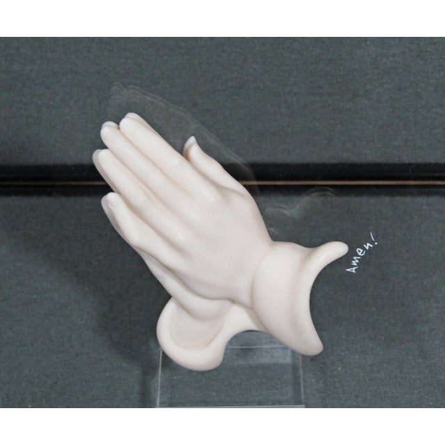 Contemporary Vintage 3-D Praying Hands Sculpture on Glass Panel With Acrylic Stand For Sale - Image 3 of 8