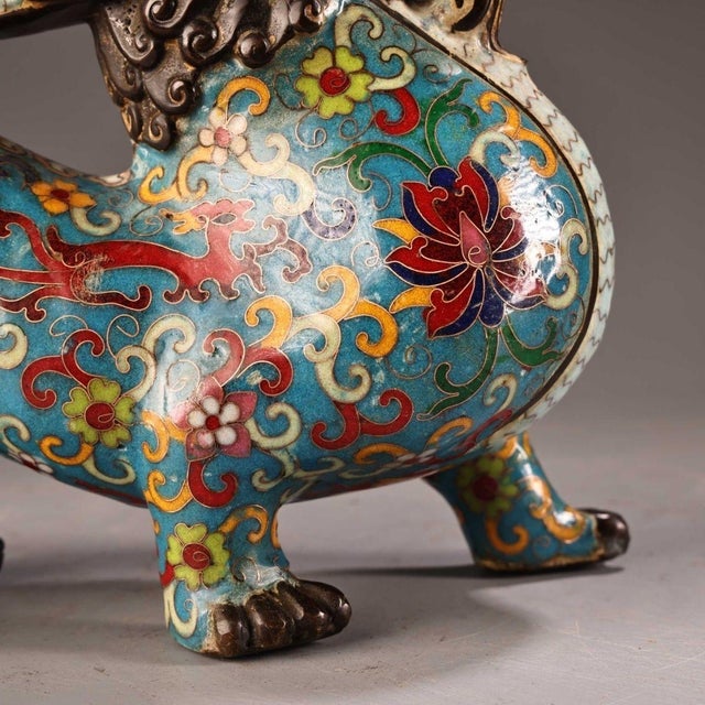 Gilt Bronze Cloisonné Enamel Mythical Beast Figure For Sale - Image 9 of 9