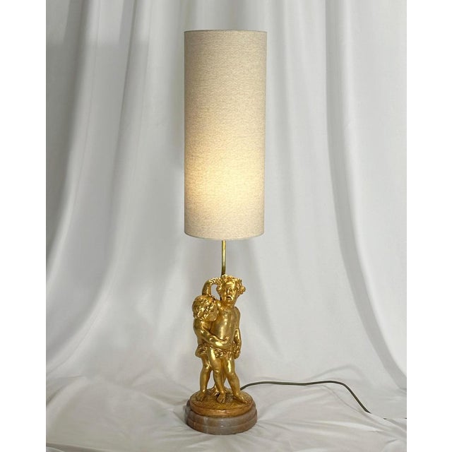 Vintage Italian Rococo Style Gilded Putti Lamp on Pink Onyx Base, 1950s For Sale - Image 6 of 7