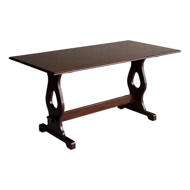 Antique English Wooden Trestle Dining Table, C. 1880–1910 For Sale