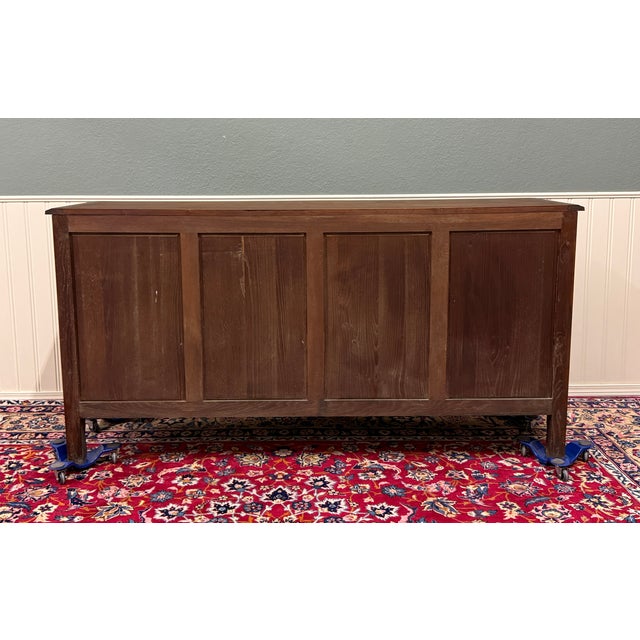 Antique French Louis XV Bow Front Buffet Sideboard Server Carved Oak C. 1930s For Sale - Image 18 of 18