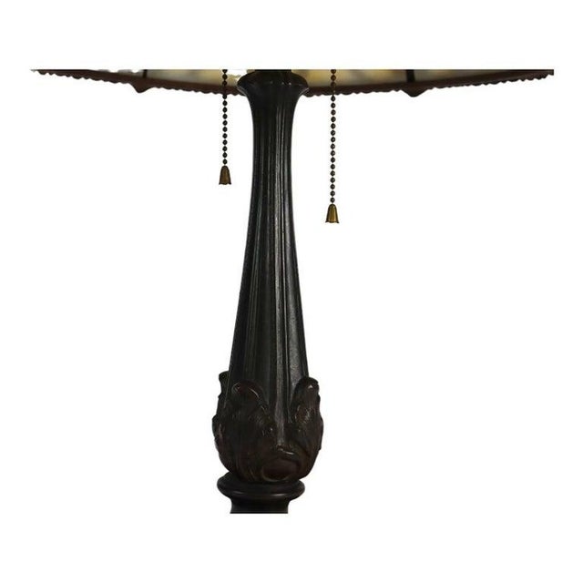 Glass Bradley & Hubbard Arts & Crafts 6 Panel Slag Glass Table Lamp C1920 For Sale - Image 7 of 12