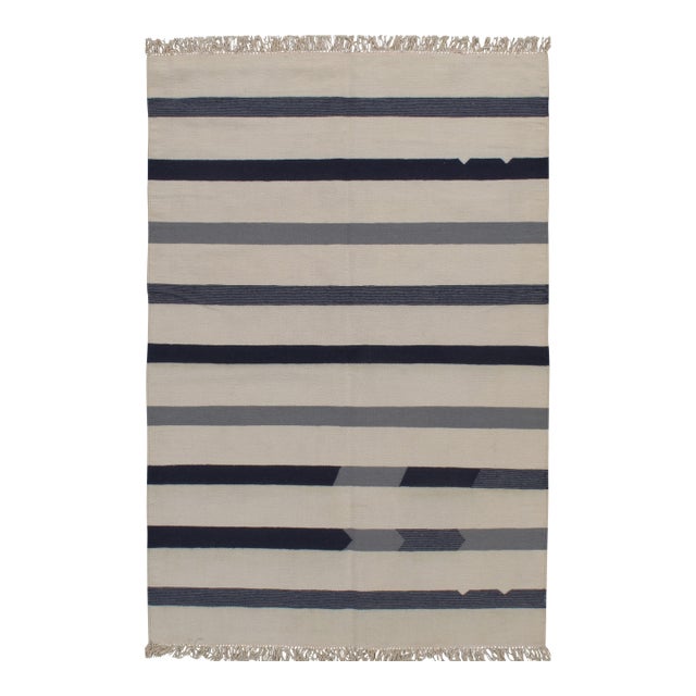 Modern Handwoven Ivory Kilim 4'1 X 6'2 For Sale
